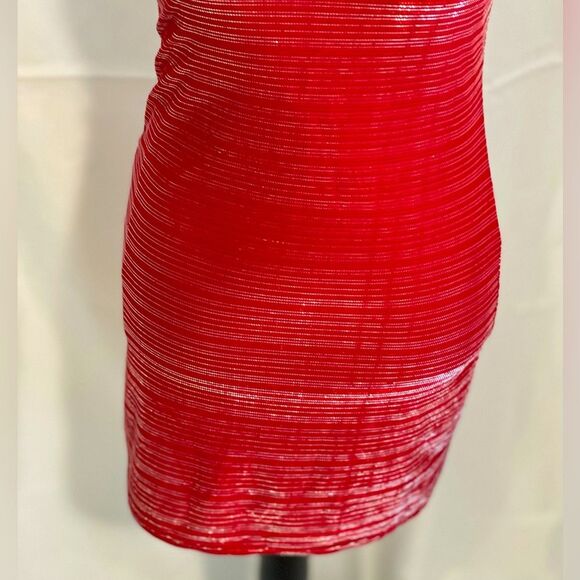 Honey Punch Red Holiday Party Dress w/ Silver Highlights, Stretchy, Size Medium - Picture 5 of 8